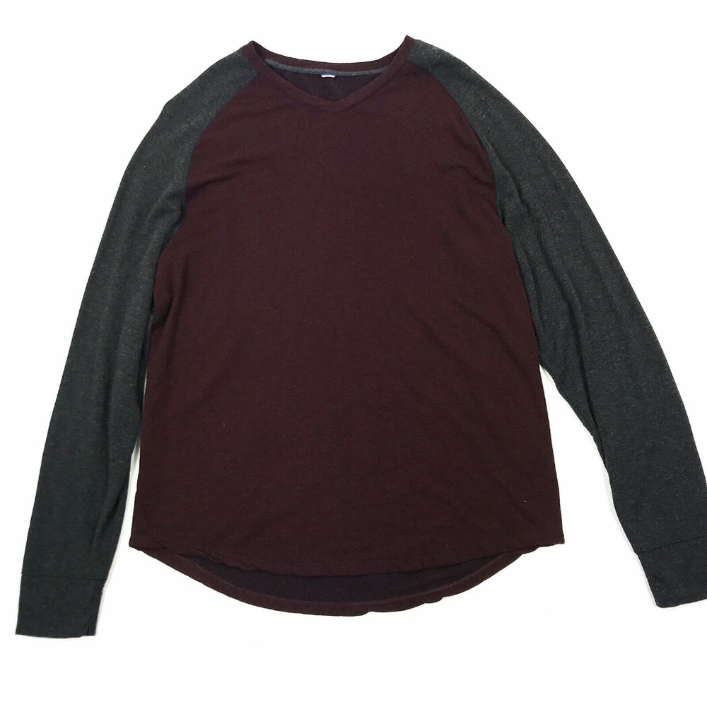 Men's Long-Sleeve V-Neck Raglan Shirt - Burgundy and Charcoal
